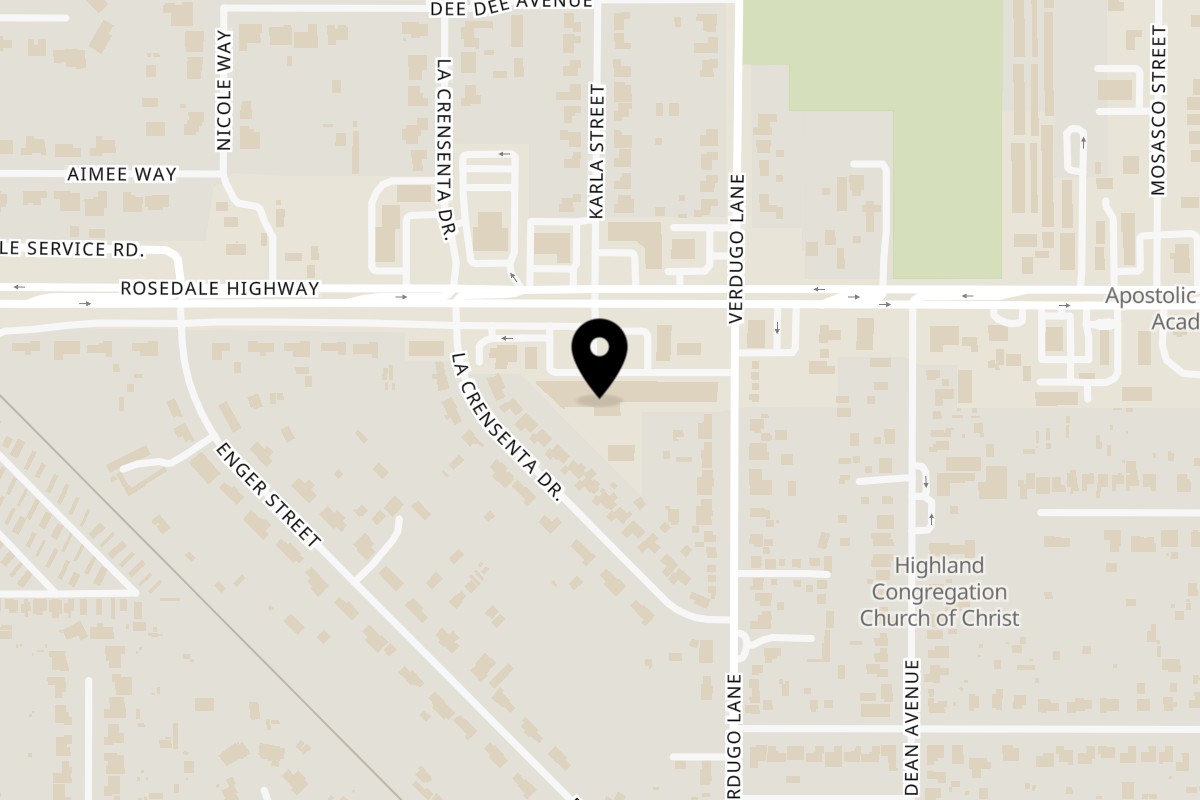 Map showing the location of Pappy's Coffee Shop on 10595 Rosedale Hwy in Bakersfield